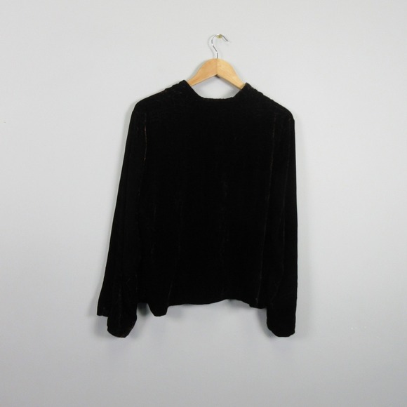Citron Santa Monica Pearl Velour Blouse Top Button Women L Black Lagenlook 300 - Picture 2 of 10